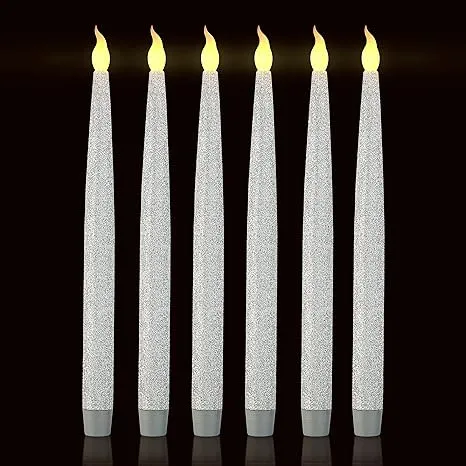 Furora LIGHTING Christmas Decor Silver LED Taper Candles, Centerpieces Decoratio