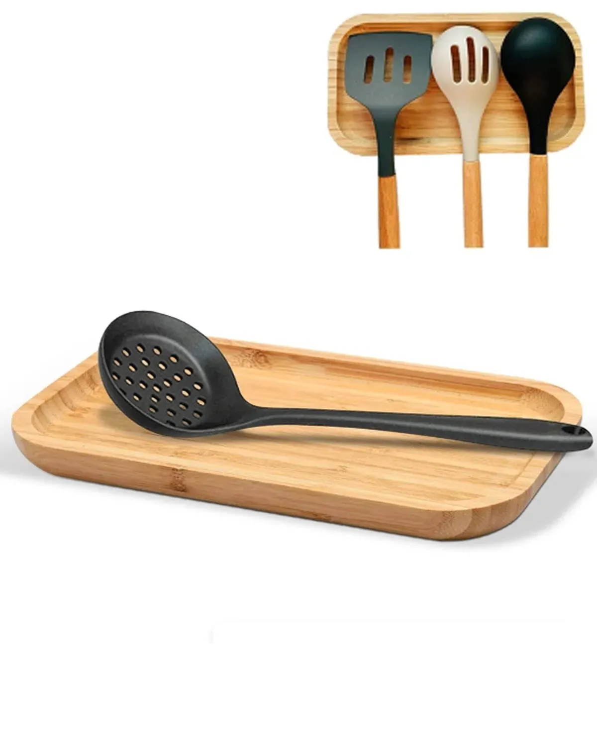 SIVOTAMI Large Bamboo Spoon Rest, 9.7'' Kitchen Cooking Utensils Wooden Holder ...