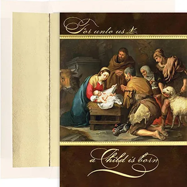 JAM Paper A Child Is Born Nativity Scene Design Christmas Card Set