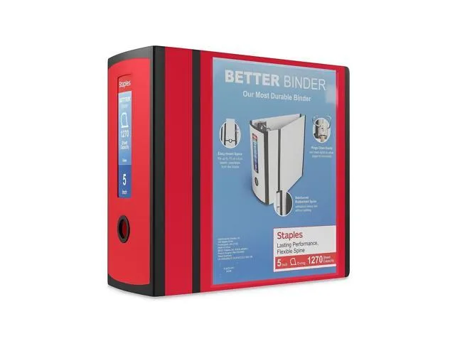 Staples Better 5-inch 3 Ring View Binder Red 1618004