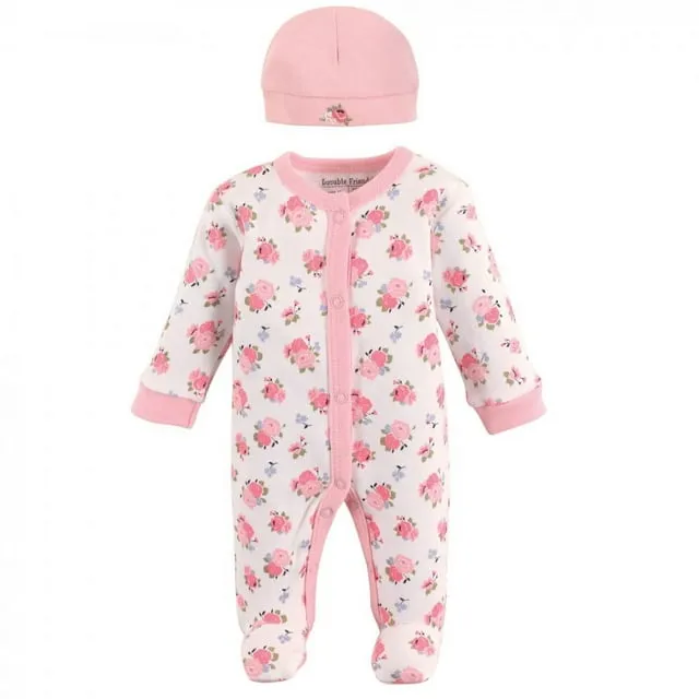 Luvable Friends Baby Floral Sleep N Play and Cap Set