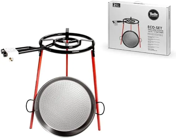 Spanish Paella Kit with Gas Burner & Polished Steel Pan - 18 in (46 cm) / 12 Servings