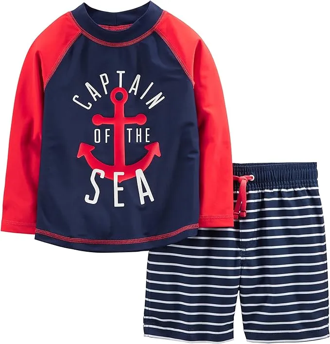 Simple Joys by Carter's Toddlers and Baby Boys' Swimsuit Trunk and Rashguard Set