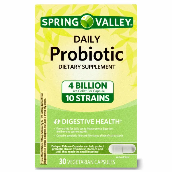 Spring Valley Daily Probiotic Supplement Delayed-Release Vegetable Capsules, Digestive Health, 60 Ct