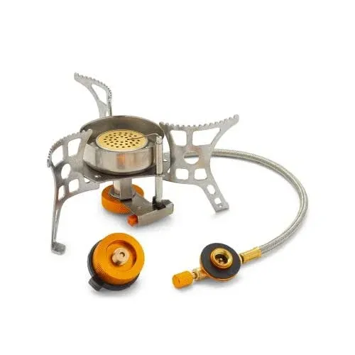 BP Compact Backpacking Stove with Built-in Ignition system, sturdy carry case included for its storage, compatible with 4 Common types of Camping Stove Fuel.