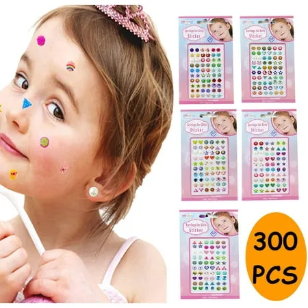 Stick on Earrings for Little Girls Gems Diamond Sticker Earrings Self-Adhesive Glitter Craft Crystal Stickers 300Pcs