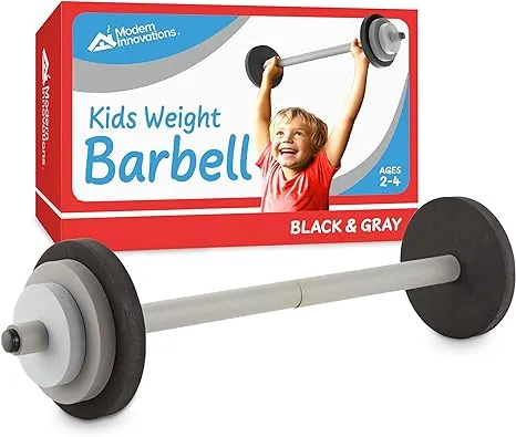 Modern Innovations Kids Barbell Weight Set, Toy Workout Equipment, Kid Weights for Exercise, Toddler Fun & Fitness (Black & Gray)...