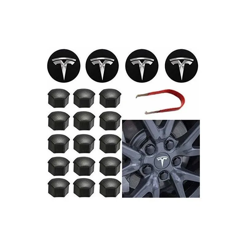 ThinSGO Tesla Model 3 Y S x Wheel Cap Kit 4 Hub Center Cap + 20 Lug Nut Cover (White)