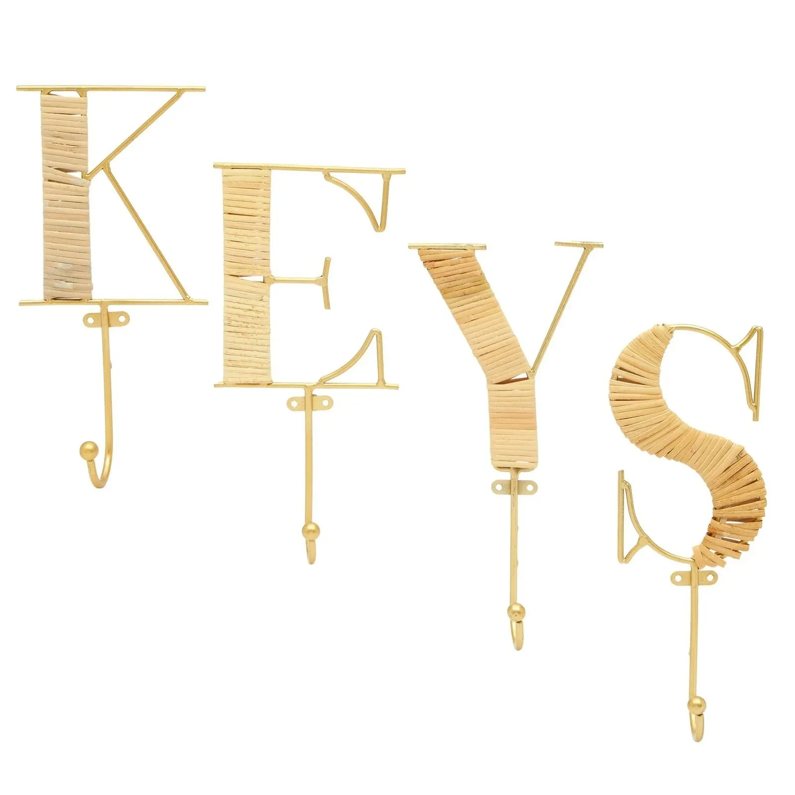 4 Piece Key Letter Decorative Wall Hooks for Home Decor, Key Storage, 4 x 10 In