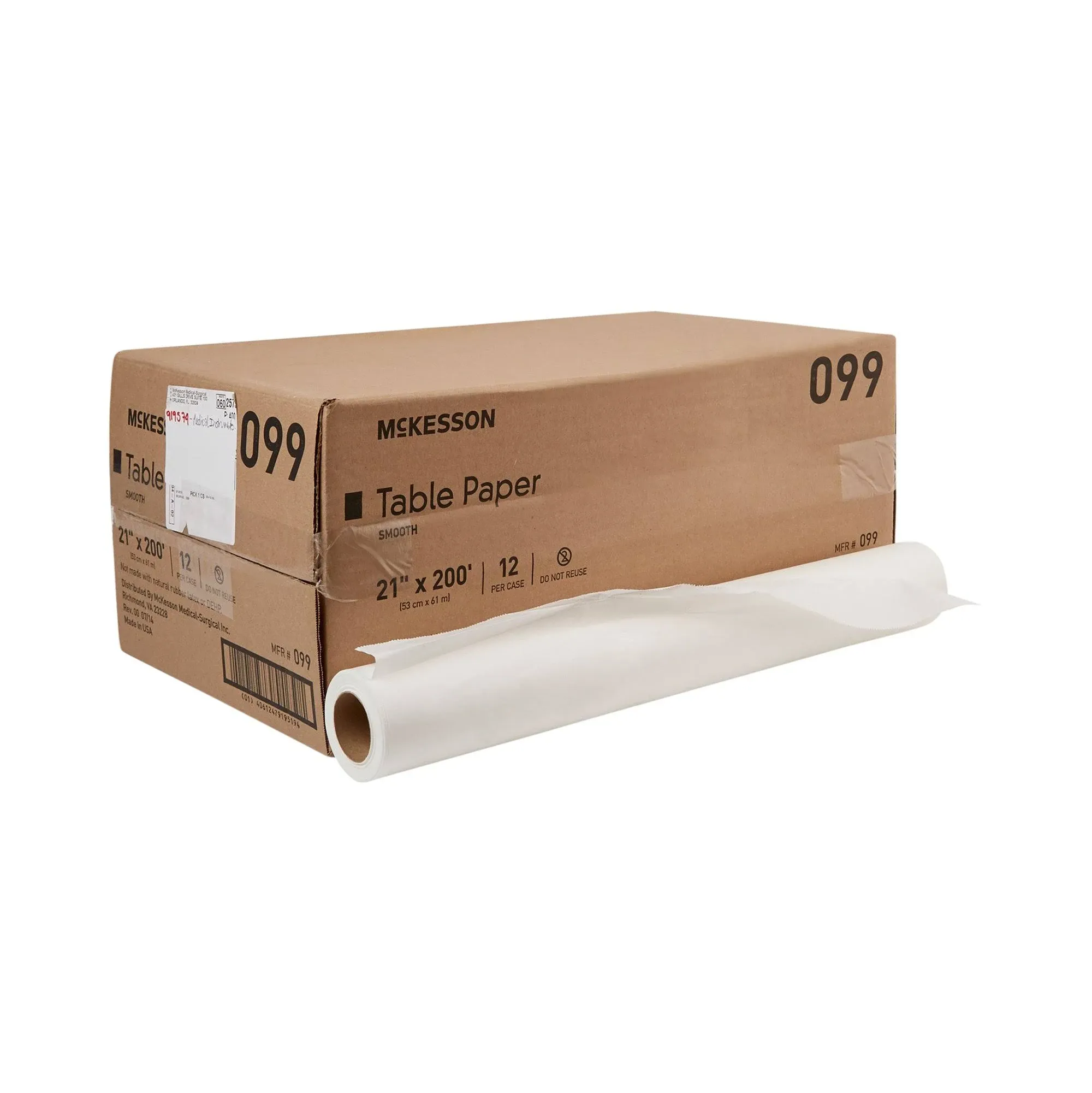 McKesson Exam Table Paper, Premium Smooth, White, 21 in x 200 ft, 12 Count