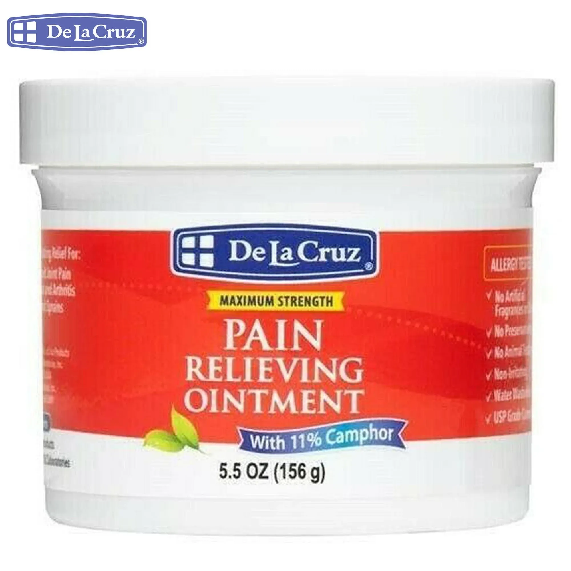 De La Cruz Cream - Maximum Strength Muscle and Joint Camphor Ointment to Reduce Pain 11% - 5.5 oz, Jumbo Jar