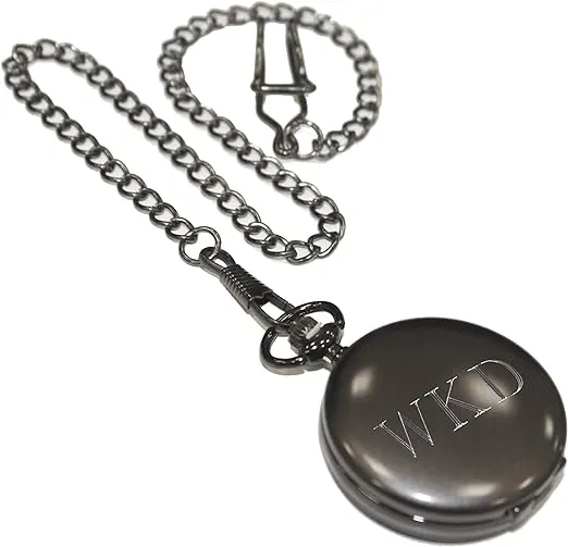 My Personal Memories, Personalized Gunmetal Gray, Black or Silver Quartz Pocket Watch with Chain - Groomsmen Wedding Party - Engraved