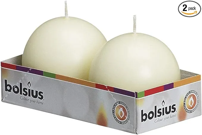 Bolsius 2 Count White Ball Candles - 2.75 Inches Unscented Candle Set - Premium European Quality - Dripless And Smokeless Clean Burning Dinner Candle - Perfect for Wedding, Party, And Special Occasion