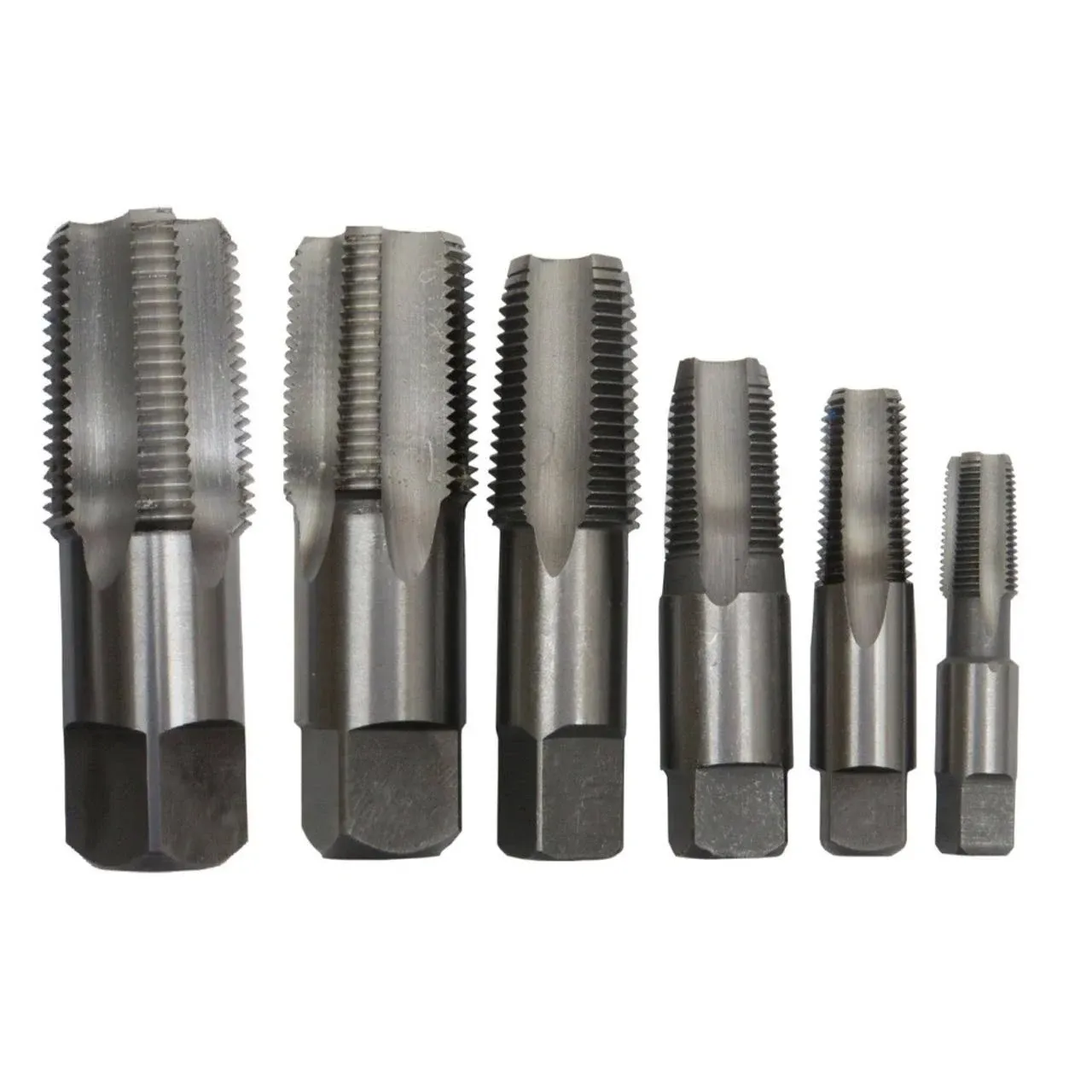 6 Piece High Speed Steel NPT Pipe Tap Set, 1/8 inch, 1/4 inch, 3/8 inch, 1/2 inch ...