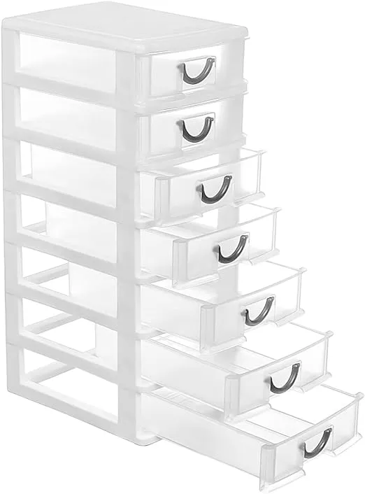 Rempry Mini Plastic Drawers Organizer, 7.1"cx5.1"x13.2" Small Storage Drawers Containers with 7 Clear Drawer Units, Black