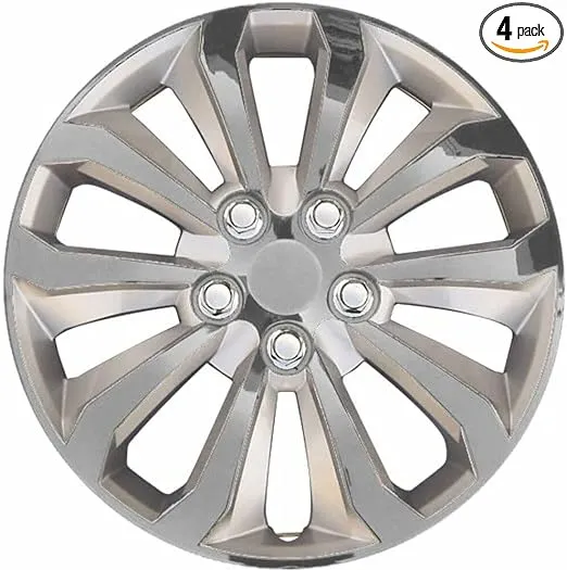 PACRIM 14&#034; Universal Silver Wheel Cover/Hubcaps | Durable ABS Plastic | Set Of 4