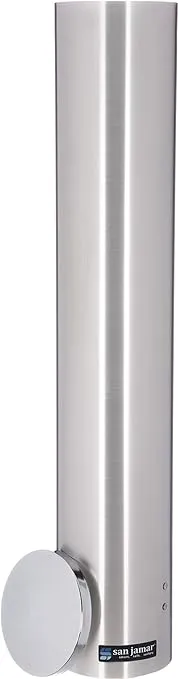 San Jamar Large Pull-Type Cup Dispenser Fits 12 - 24 Oz. Cups with Flip Cap for Restaurants, Dining Halls, and Fast Food, Stainless Steel, 23.5 Inches, Silver