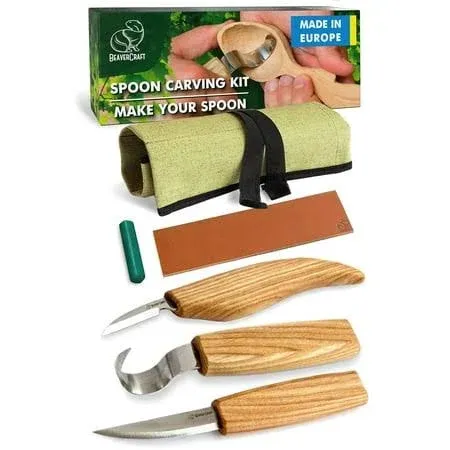 BeaverCraft S13 Wood Carving Tools Set for Spoon Carving 3 Knives Wood Carving Kit for Beginners Hook Knife Wood Carving Right-Handed Spoon Carving Whittling Knives (S13 Right-Handed)