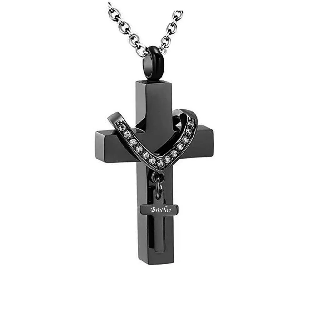 MEMORIALU Black Cross Urn Necklaces for Ashes Cremation  Assorted Styles 