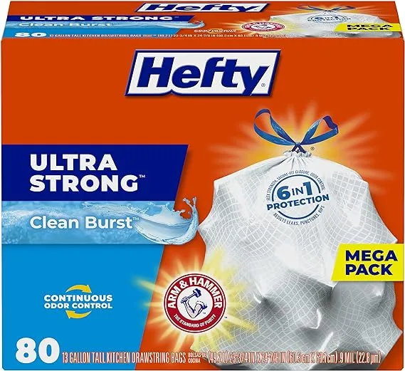 Hefty Ultra Strong Tall Kitchen Trash Bags, Fabuloso Lemon Scent, 13 Gallon, 80 Count