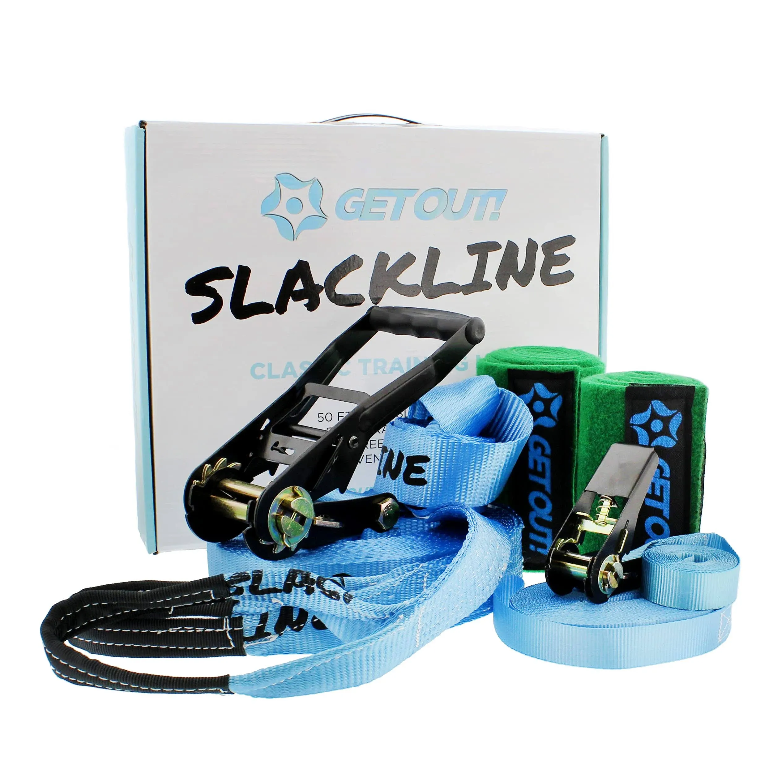 Get Out Slackline Beginner Kit for Kids and Adults – Classic Slackline with T...