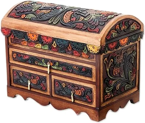 Novica Handmade Antique Treasure Leather And Wood Jewelry Chest