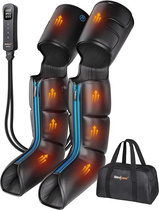 SHINE WELL Leg Massager with Heat and Compression, Leg Massager for Circulation and Pain Relief, Full Leg Massager with 3 Heat 3 Modes 3 Intensities, for Athletes Runner Cyclist, FSA HSA Approved