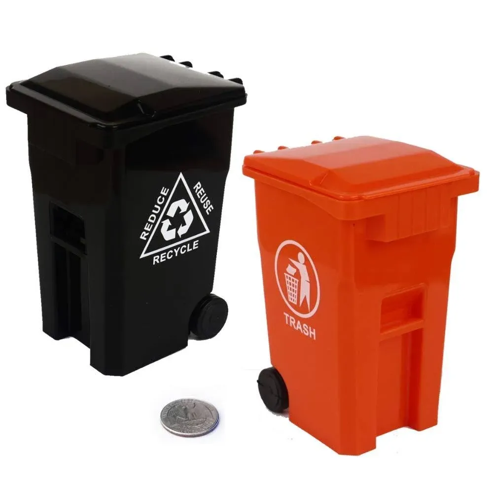 Wiosi Mini Garbage Trash Pen Holder for Desk and Tiny Recycle Bin Pencil Holder Black & Orange, Pack of 2 - Storage for Pencil & Pen | Office Station