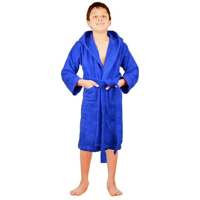 SKYLINEWEARS Terry Cloth 100% Cotton Kids Boys Girls Hooded Bathrobe Blue Size 6