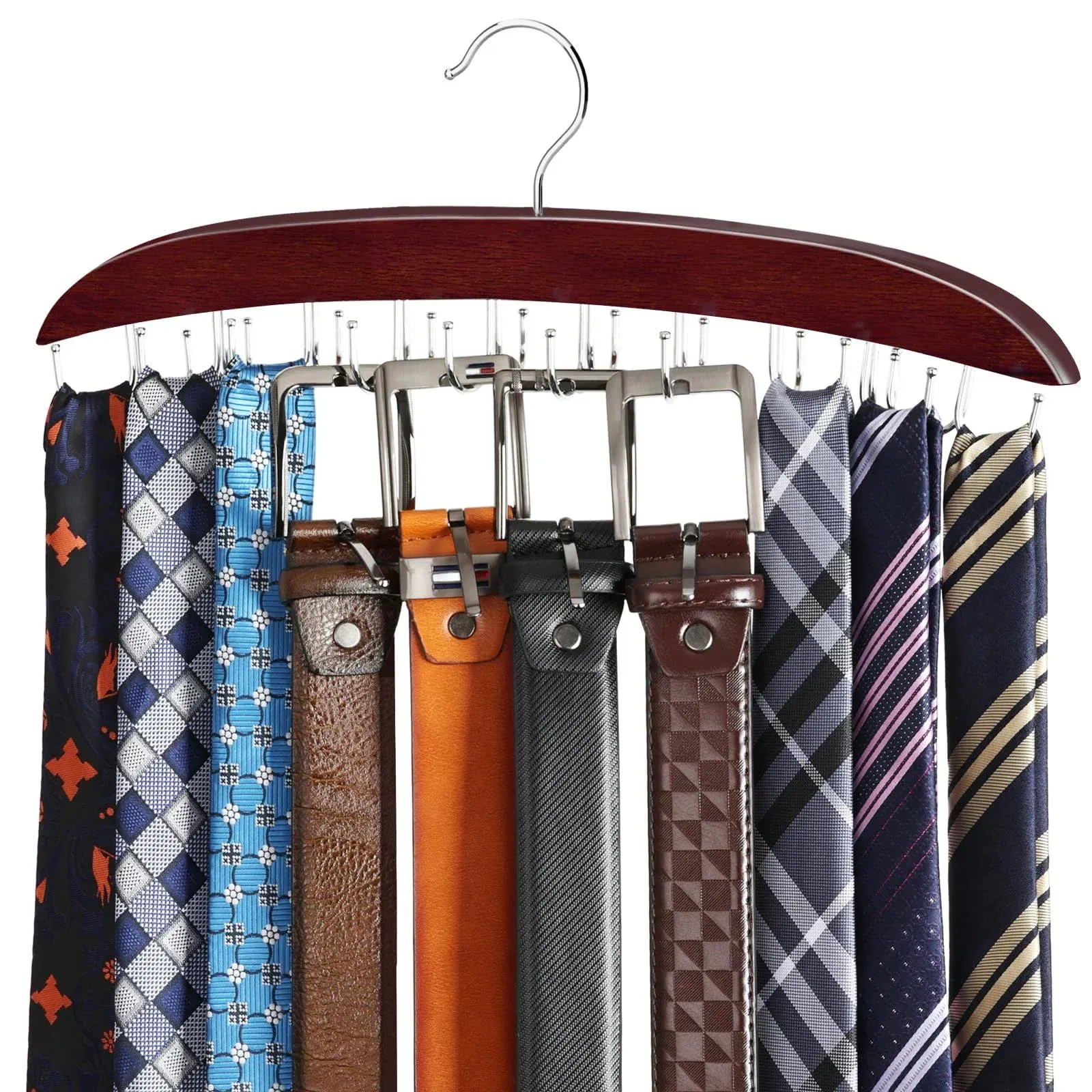 Belt Hanger Organizer, Upgraded Tie and Belt Organizer, 20 Hooks Wooden 1 Red