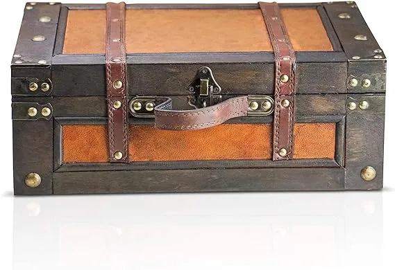 Brynnberg - Pirate Treasure Chest Storage Box - Marco 15x10.6x5,5" - Durable Wooden Treasure Chest with Lock - Unique Handmade Decorative Wood Storage Box - Vintage Wood Chest Box - The Best Gift