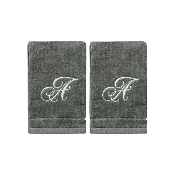 Soft Velour Silver Monogrammed Towels Fingertip - Set of 2