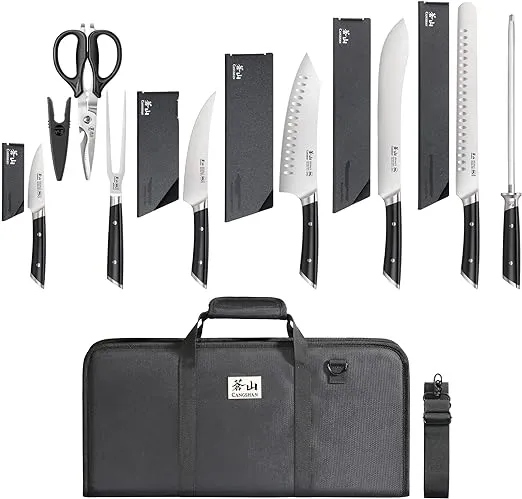 Cangshan HELENA Series German Steel Forged BBQ Knife Set (Black, 9-Piece Bag Set)