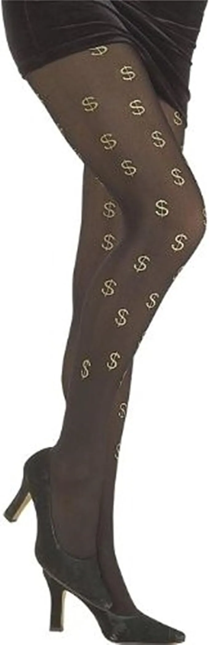 Women&#x27;s Dollar Sign Tights Black Green Sexy Pantyhose Stockings Costume Cosplay