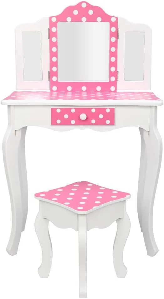 Salonmore Princess Kids Vanity Table with Stool, Vanity Set with Mirror for Girls ...