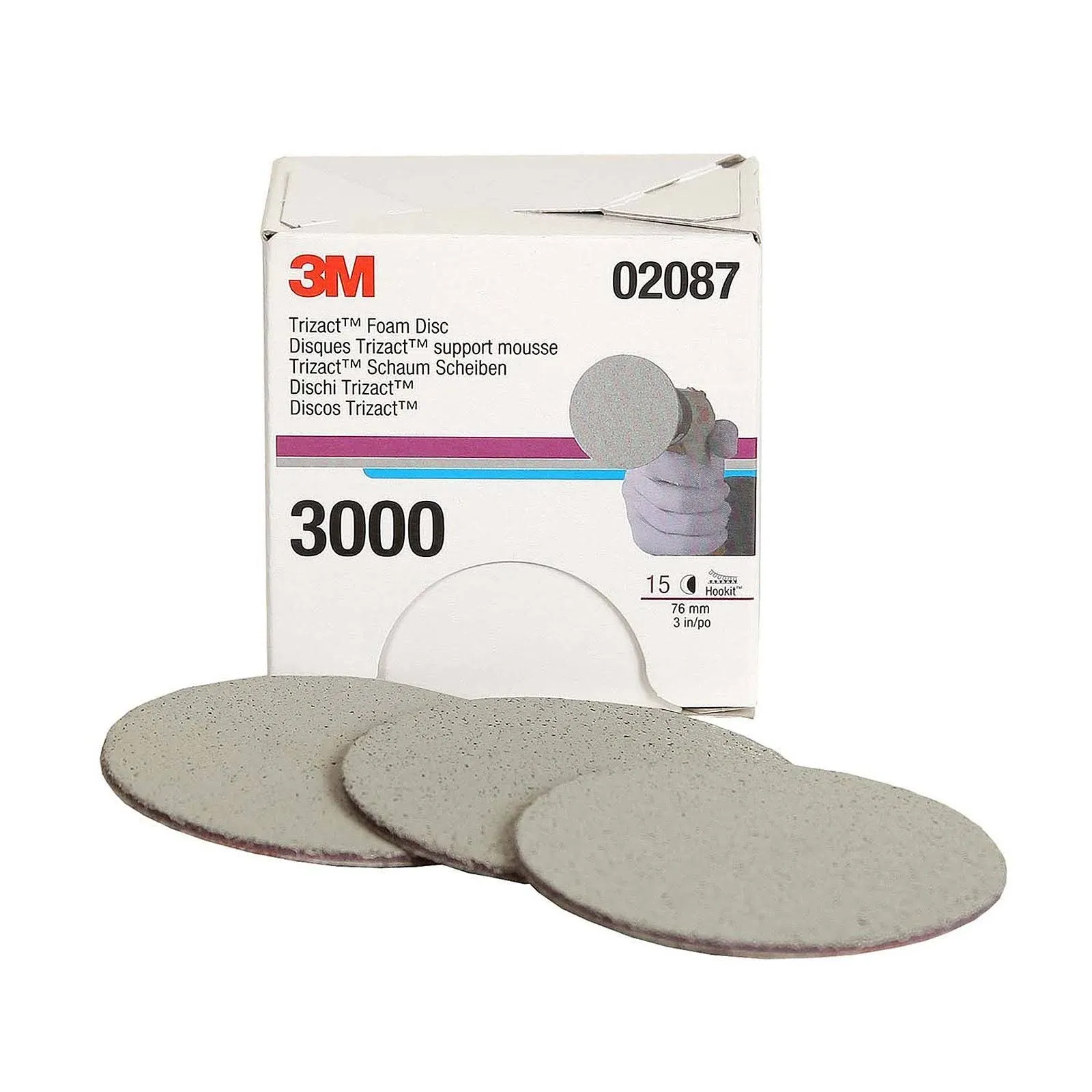 3M Trizact Hookit Foam Disc, 02087, 3 in, P3000, 15 discs per carton