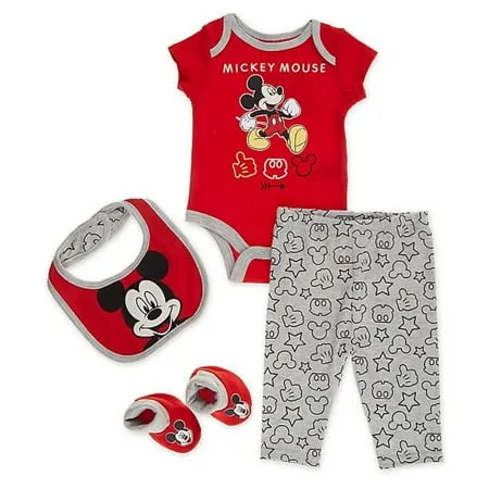 Mickey Mouse 4 Piece Outfit Set: Bodysuit Pants Bib Hat | imagikids Baby and Kids Clothing 24 Months / Black/White