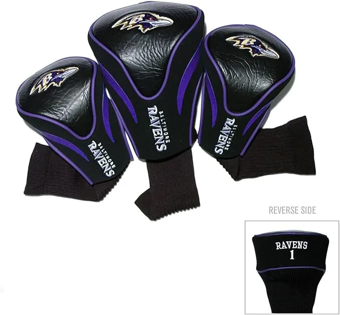 Team Golf 30294 Baltimore Ravens 3 Pack Contour Fit Headcover