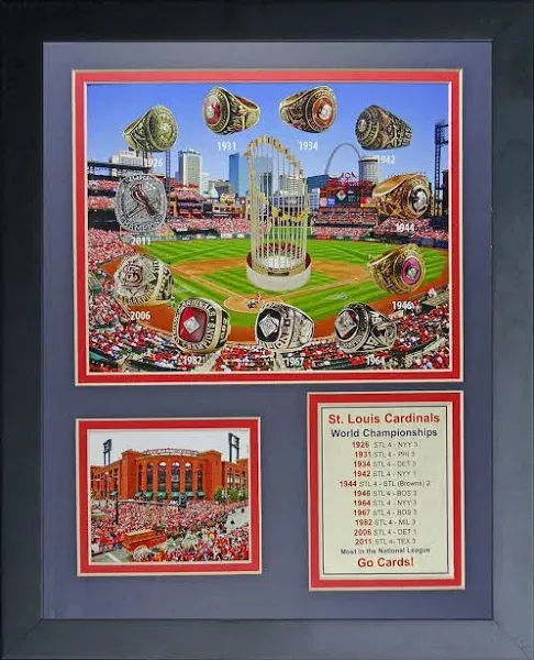 Legends Never Die St. Louis Cardinals World Series Rings and Championships Framed Memorabilia