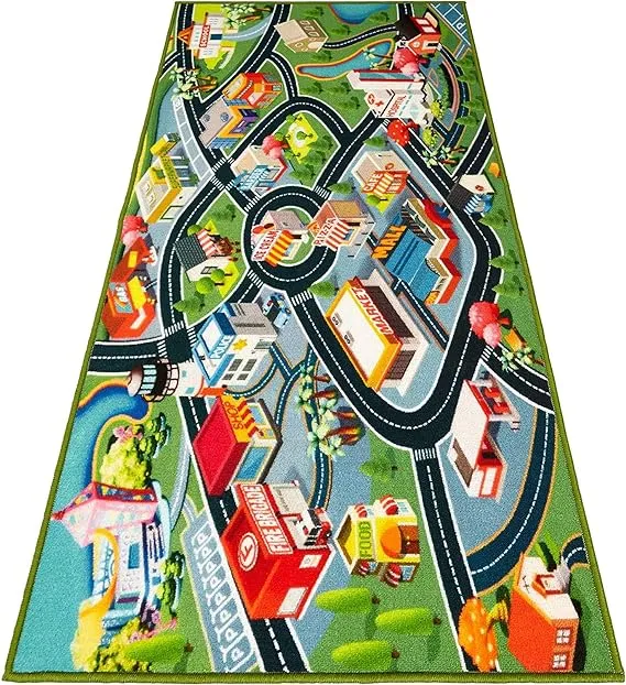 Kids Carpet Playmat Rug - Fun Carpet City Map for Hot Wheels Track Racing and ...