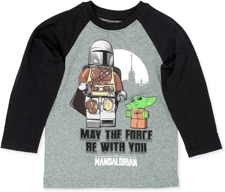 LEGO Star Wars The Mandalorian Boys Long Sleeve T-Shirt Tee (10-12, Gray)