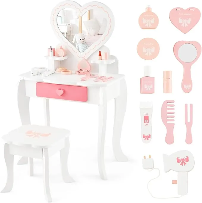 Vanity Table Set Makeup Dressing Table Kids Girls Pretend Play Makeup Xmas Gift