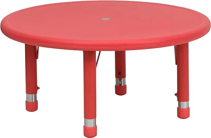 BizChair 33" Round Red Plastic Height Adjustable Activity Table