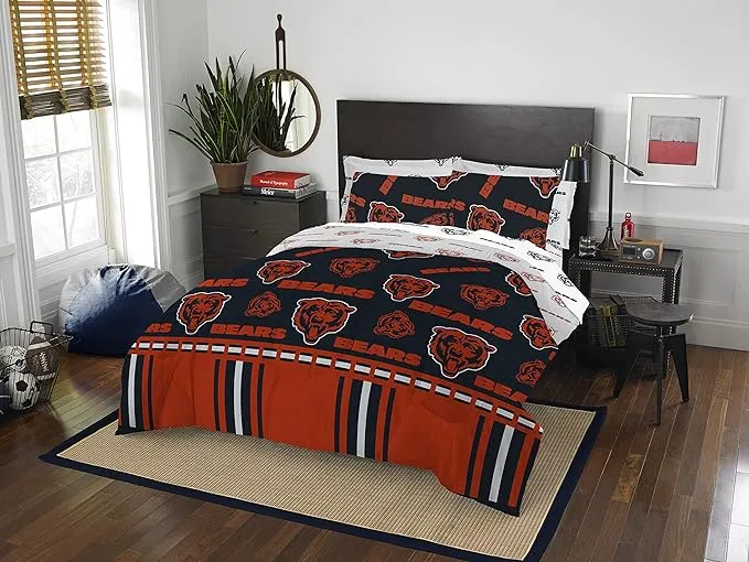 NFL CHICAGO BEARS 5PC COMFORTER SET SUPER SOFT, BREATHABLE, HYPOALLERGENIC, FADE RESISTANT - QUEEN SIZE