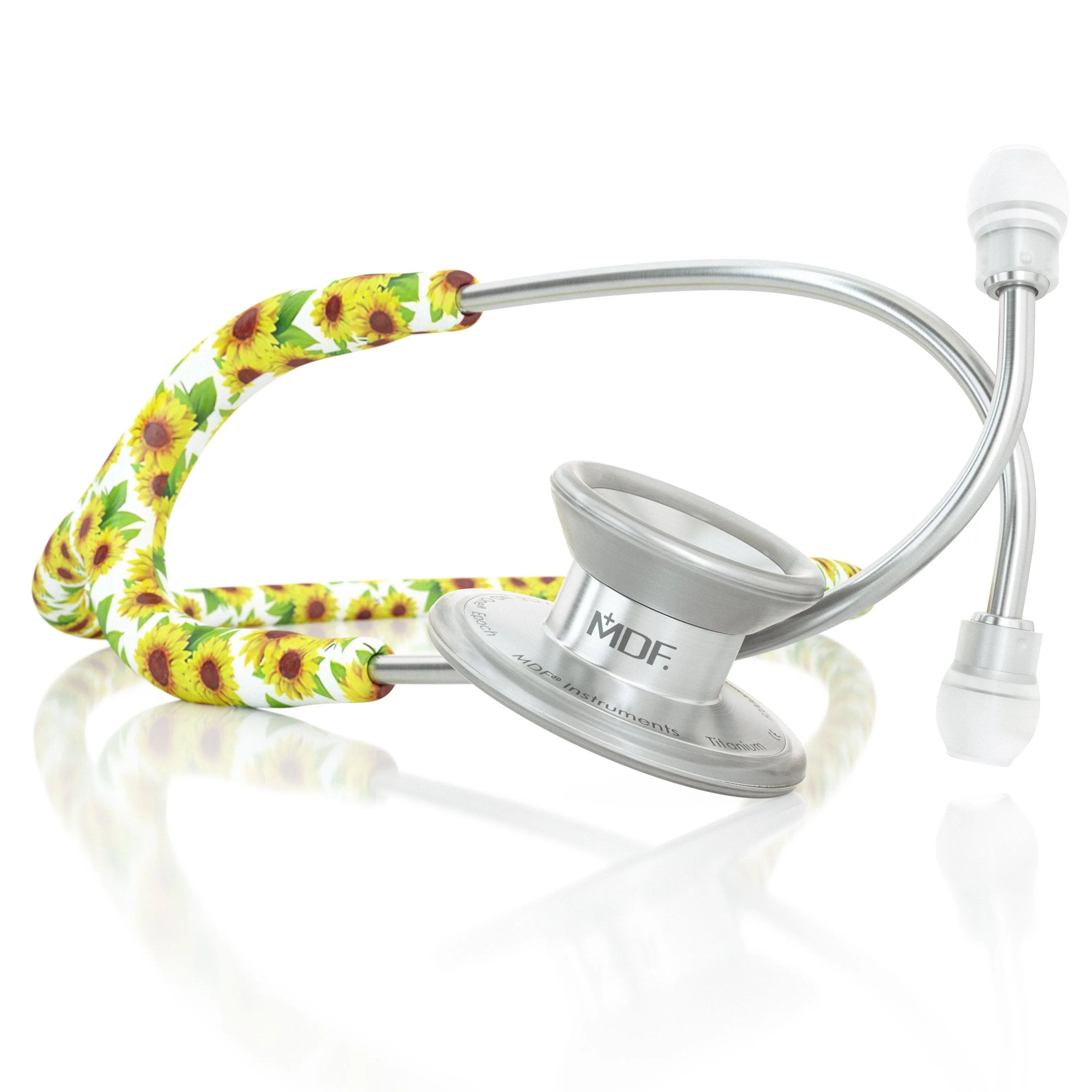 MDF Instruments Sunflower Silver MD One Epoch Lightweight Titanium Stethoscope, Adult, Sunflower Tube, Silver Chestpieces-Headset, MDF777TF