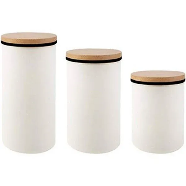 Enamelware Canisters with Wood Top Tablecraft