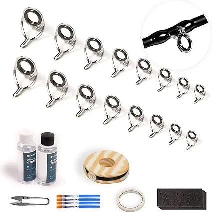 OJY&DOIIIY Fishing Rod Repair Kit, All-in-One Supplies for Fishing Pole Eyelets Replacement with Rod Guides,Epoxy Glue,Wrapping Thread and Tape