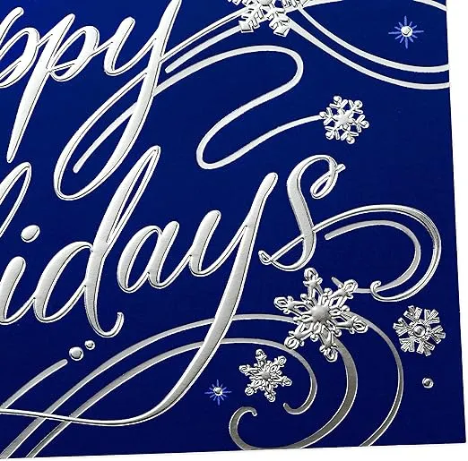 Hallmark Boxed Holiday Cards, Happy Holidays (40 Blue and Silver Cards with Envelopes) (1XPX5163)