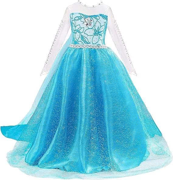 Princess Costumes Dress Up for Little Girls with Wig,Crown,Mace,Gloves Accessories Age of 3-12 Years