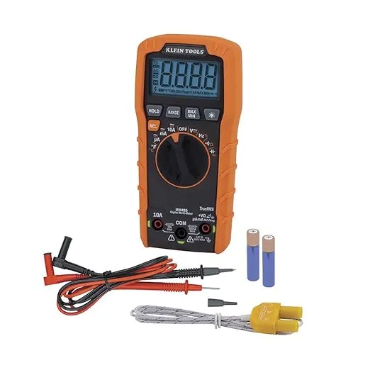 Klein Tools MM400 Multimeter, Digital Auto Ranging, AC/DC Voltage, Current, Capacitance, Frequency, Duty-Cycle, Diode, Continuity, Temp 600V,Orange